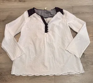 Matilda Jane Top Large Womens‎ Swiss Dot Eyelet Lace Snow Globe Popover Tunic thumbnail 1