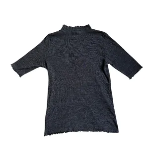 Anthropologie T.la Lettuce Edge Heather Charcoal Ribbed Mock Neck Top Size Small thumbnail 2