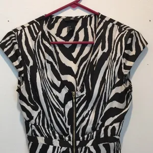 Womens H&M Black and White Satin Zebra Print Shirt Dress Size 6 thumbnail 3