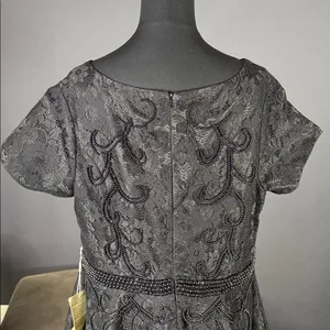 Women’s Black Satin & Lace Hi Low Prom Party Dress Beading Detail Size 18 NEW thumbnail 7