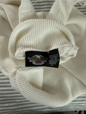 Cream color Ribbed Turtleneck Harley Davidson Sweater with Red Script Accent thumbnail 4
