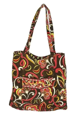 Vera‎ Bradley Quilted "Puccini" Bucket Tote Handbag Medium Bag Brown Pink Floral thumbnail 1