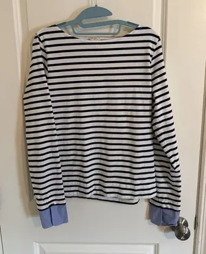 J. Crew Boatneck Black & White Striped Cuffed Long Sleeve T-shirt size S thumbnail 1