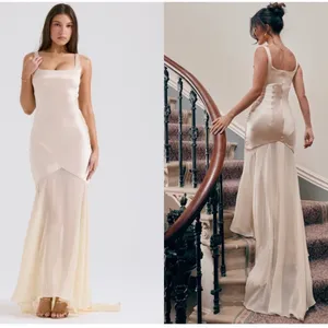 NWOT HOUSE OF CB Vittoria Champagne Chiffon Floor Length Gown sz XS thumbnail 3