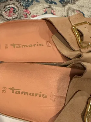 Tamaris Minimalist Suede Leather Slides Goldtone Buckle 39 thumbnail 4