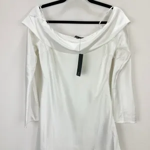 Lulus Luxurious Vision White Satin Off-the-Shoulder Mini Dress Party Medium NWT thumbnail 6
