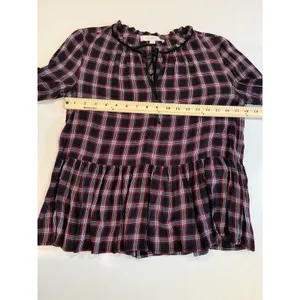 Loft Blouse Womens Small Plaid Ruffle Preppy Academia Twee Travel Collegiate thumbnail 4