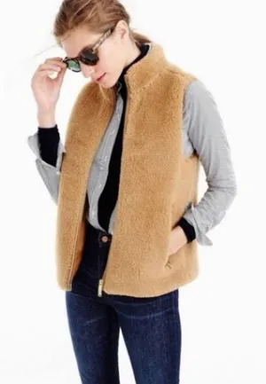 J. Crew Camel Sherpa Fleece Vest‎ Sleeveless Zip thumbnail 1