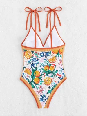 #S49 Women's Orange Trim Citrus Print One-Piece Swimsuit - SMALL thumbnail 6