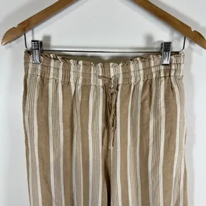 Madewell Striped Wide Leg Paperbag Waist Pants‎ Tan White Drawstring Womens M thumbnail 2