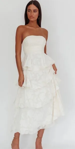 Here Comes The Sun Giavana Strapless Layered Midi Dress Floral Embossed thumbnail 1