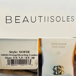 BEAUTIISOLES Faux Fur Sofie Slide Orange Shearling Leather 7.5 NIB thumbnail 10
