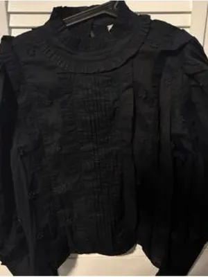 Farm Rio 3D Black Ruffled Pintuck Blouse thumbnail 1