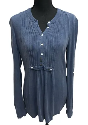 Free People Shirt Womens X-Small Blue Oversize Button Lagenlook Slouchy Blouse‎ thumbnail 1