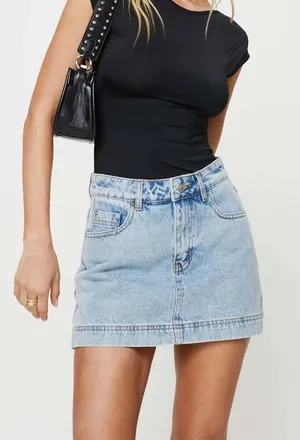 Princess Polly Light Wash Denim Skort thumbnail 1