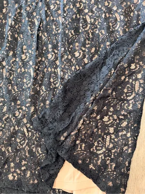 Adrianna Papell Navy Lace Maxi Skirt with Nude Underlay thumbnail 5