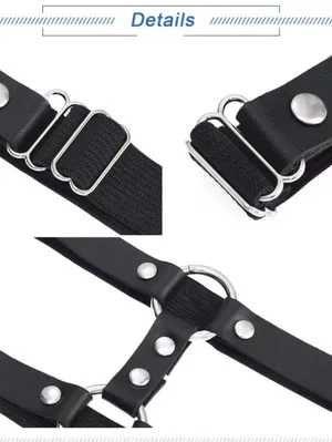 Black Leg Harness Faux Leather Style‎ With Metal Rings And Studs thumbnail 7