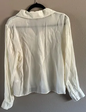J.Crew Off-White Silk-Blend Long Sleeve Popover Blouse - Women’s Large thumbnail 3