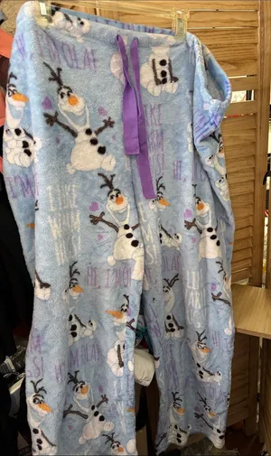 Disney Olaf Plush Fleece Pajama Pants - Light Blue with Purple Drawstring 3X thumbnail 1
