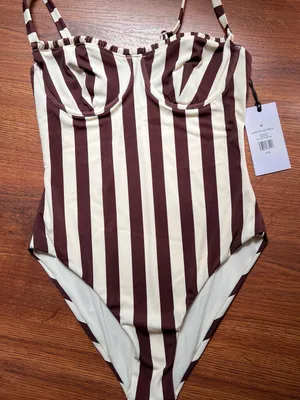 Onia Marilyn One Piece Swimsuit Brown Cream Stripe Underwire Bustier NWT $225 thumbnail 6