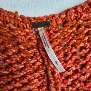Free People Chunky‎ Knit Tunic Sweater Orange Red Marled V-Neck Oversized Small thumbnail 4