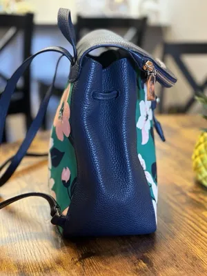 Kate Spade New York Floral Print Backpack – Navy Blue Pebble Leather – Stylish D thumbnail 8