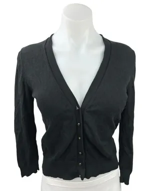 J.Crew Women's Black Long Sleeve V-Neck Button Up Cardigan Sweater Top Size S thumbnail 1