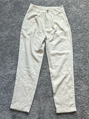 Women's Cream Ankle Tapered Pleat Pants thumbnail 1
