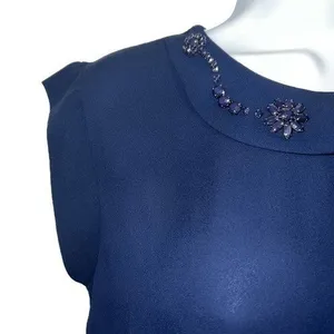THE LIMITED Navy‎ Blue Rhinestone Embellished Peter Pan Collar Blouse NWOT XS thumbnail 4