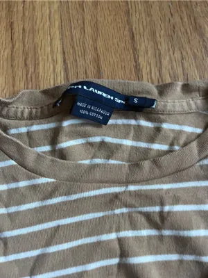 Women’s Ralph Lauren Sports Long Sleeve Tan and Whited Striped size Small thumbnail 2