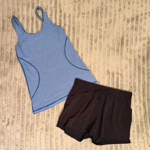 Zella Blue Striped Tank & All in Motion Black Shorts Activewear Bundle Set Med thumbnail 2