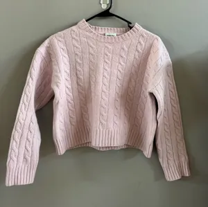 Sunday Best Wool Blend Cable Knit Cropped Crewneck Sweater - Pale Pink thumbnail 1
