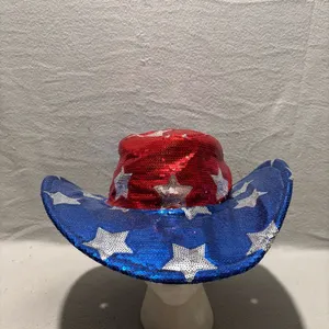 American Stars Sequinned Red and Blue Western Cowboy Patriotic Hat thumbnail 3