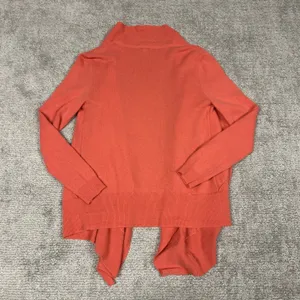 Garnet Hill Cardigan Sweater Womens Medium Coral Orange Drape Front Cashmere thumbnail 6