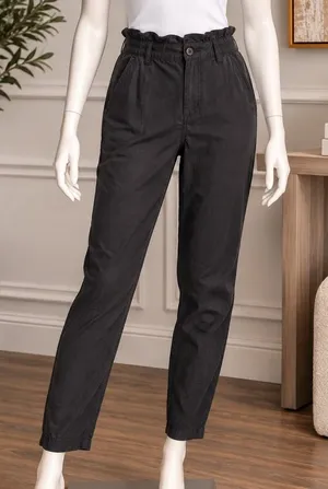 Old Navy Women Pants Gray Elastic Paperbag Waist Tapered Leg Size Small thumbnail 1