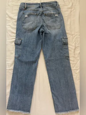 Lovervet by Vervet Cargo Straight Leg Jeans Raw Hem Light‎ Wash 29 thumbnail 2