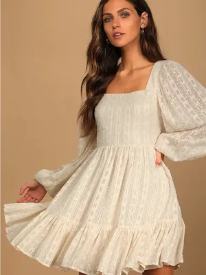 Lulu’s ‘Only you & I” cream long sleeve tie back dress S thumbnail 1