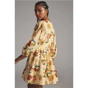 Farm Rio Anthropologie Mermaid Celestial Wrap Mini Dress Cream Embroidered Small thumbnail 3