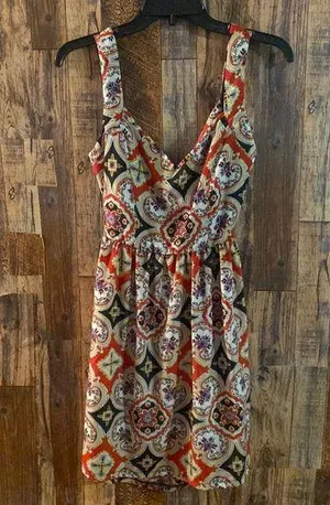 Peach Royal NWT Tank Dress Womens Size M Fit & Flare Patterned Tie Back Cut Out thumbnail 1