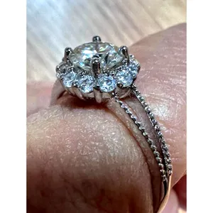 1 carat Moissanite Round Cut Ring with Accents Size 8 thumbnail 11