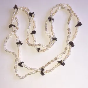 White and Brown Shells Flower Long Necklaces thumbnail 1