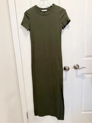 STATESIDE Alma Tee Maxi Dress in Green size Small Soft Jersey Knit thumbnail 3