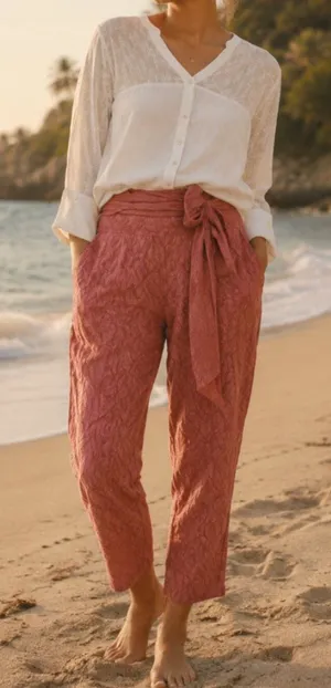 Anthropologie Ett:twa Aubade Tie Waist Pink Floral Crop Pants Size 4 thumbnail 1