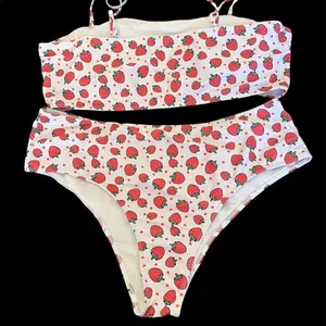 Size 4XL 3 piece strawberry print bikini top bottom coverup EUC thumbnail 4
