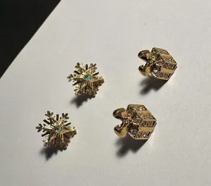 2 Avon Christmas Holiday Pierced Rhinestone Stud Earrings Snowflake Present thumbnail 1