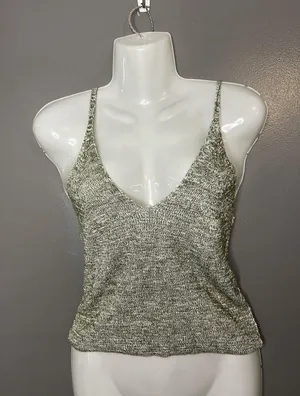 Love Republic Tank Top Womens M/L Green Knit V Neck Cami Stretch Made USA thumbnail 1