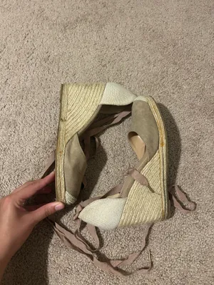 JustFab Taupe and Cream Espadrille Wedge Sandals with Ankle Wrap thumbnail 2