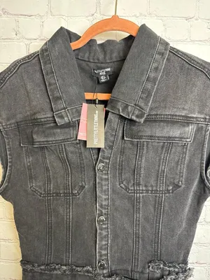 Pretty little thing petite black Jean dress new retro moto festival grunge punk thumbnail 5