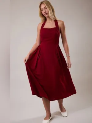 NEW Le Lis Burgundy Halter Midi Dress with Lace Trim – Small thumbnail 2