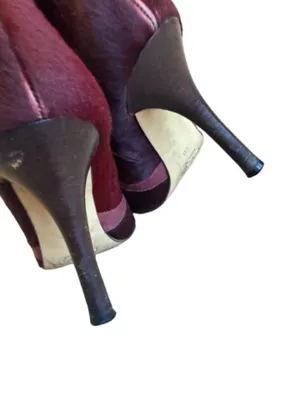 Etro Burgundy Calf Hair Ankle Booties Boot Leather Trim Stiletto Size 40 Women's thumbnail 7